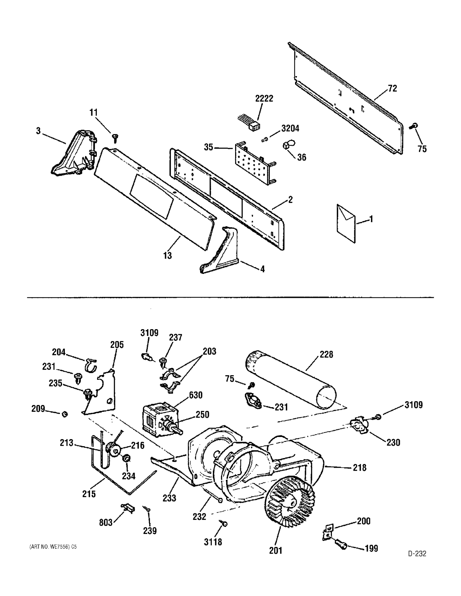 BLOWER & DRIVE ASSEMBLY Diagram and Parts List for UPSE592EA0WW  General Electric Dryer