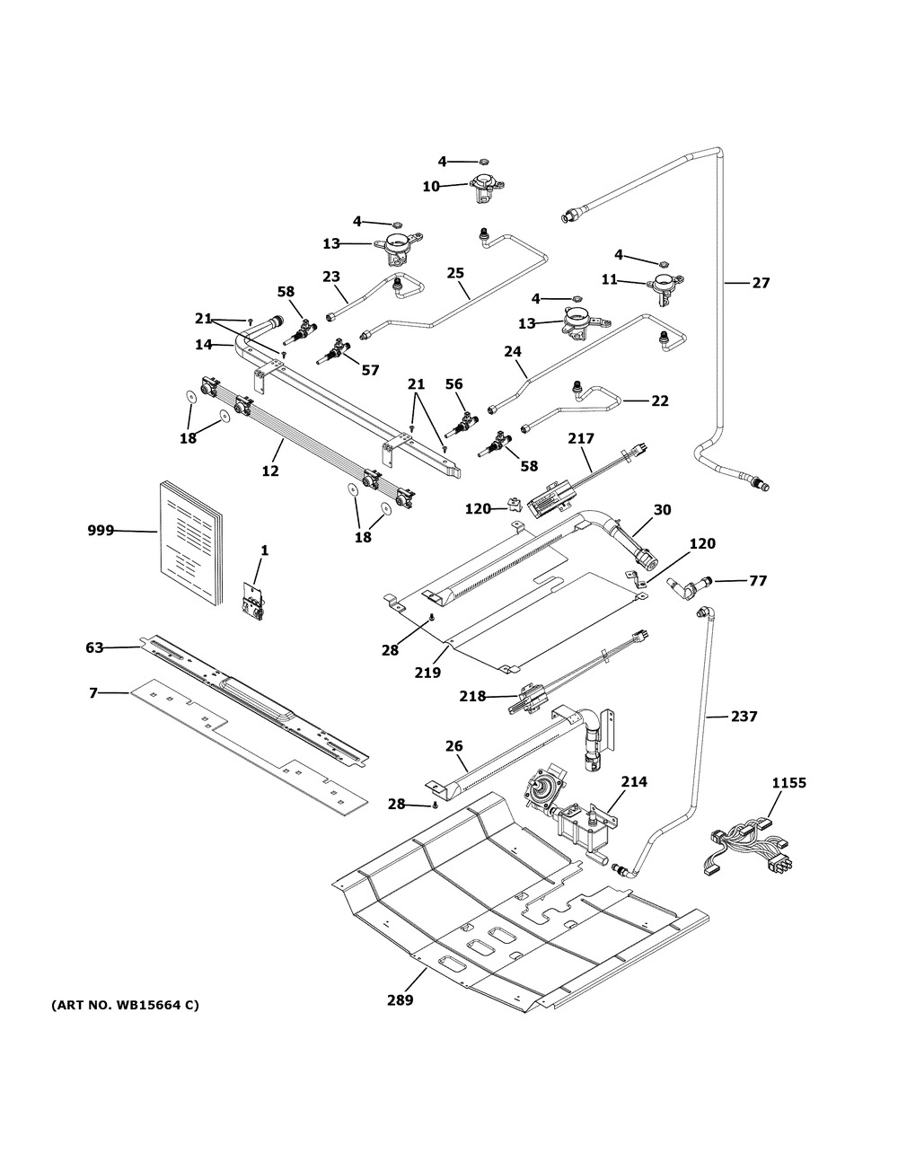 Gas And Burner Parts Diagram and Parts List for QGSS740BN1TS  General Electric Range