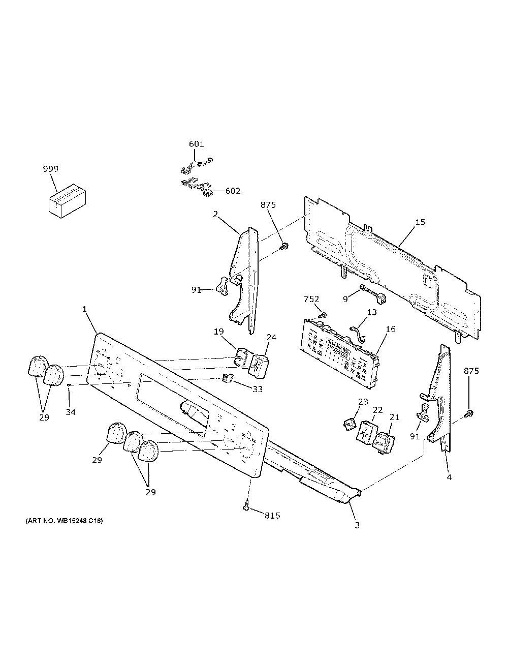 Control Panel Diagram and Parts List for PB965YP4FS  General Electric Range