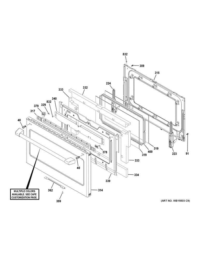 Lower Door Diagram and Parts List for CHS950P3M2D1  General Electric Range