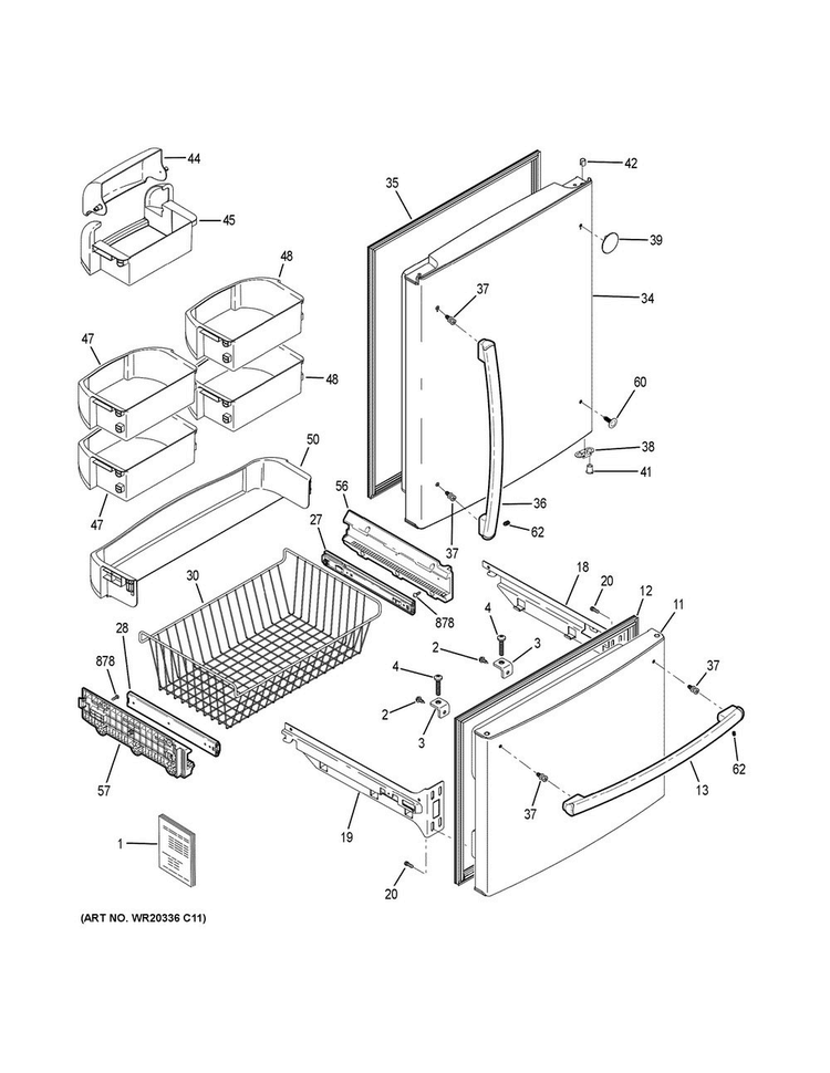Doors Diagram and Parts List for GDE23GGHBRWW  General Electric Refrigerator