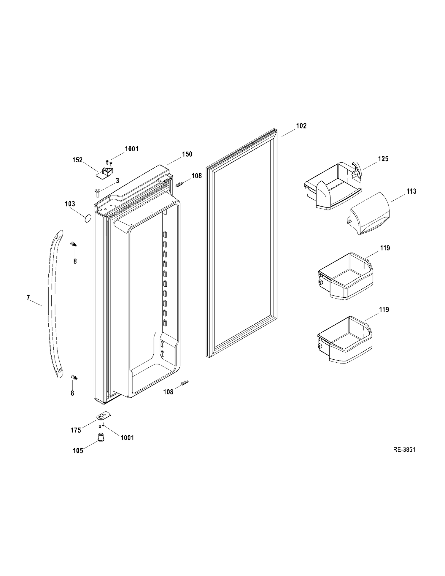 FF DOOR RIGHT Diagram and Parts List for GFRF2KBYCWW  General Electric Refrigerator