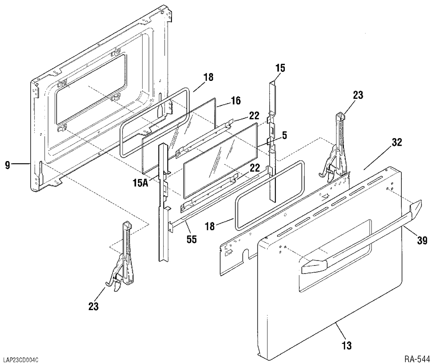 DOOR ASSEMBLY Diagram and Parts List for HRMF2150TW-4  General Electric Range