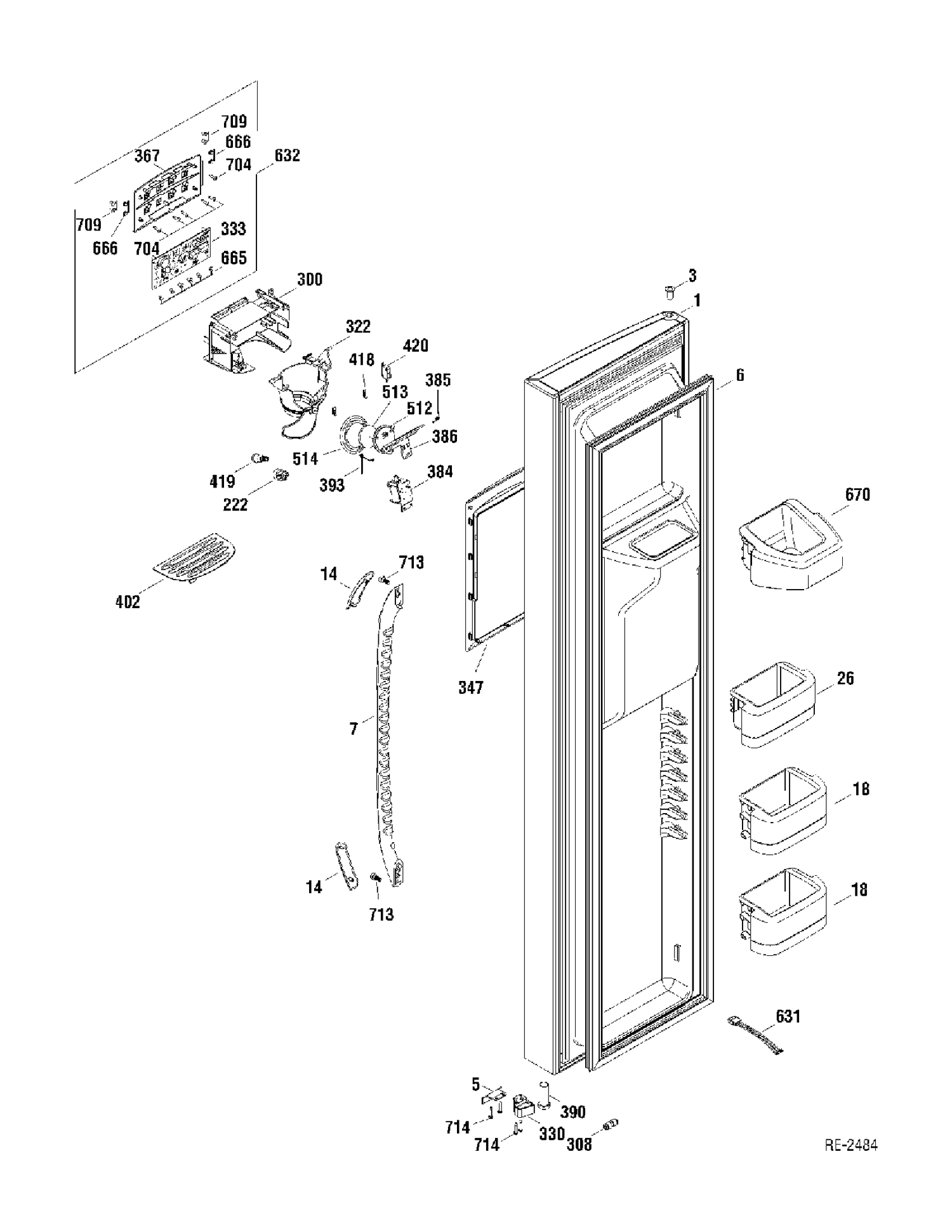 FZ DOOR Diagram and Parts List for GSR23KGTAWW  General Electric Refrigerator