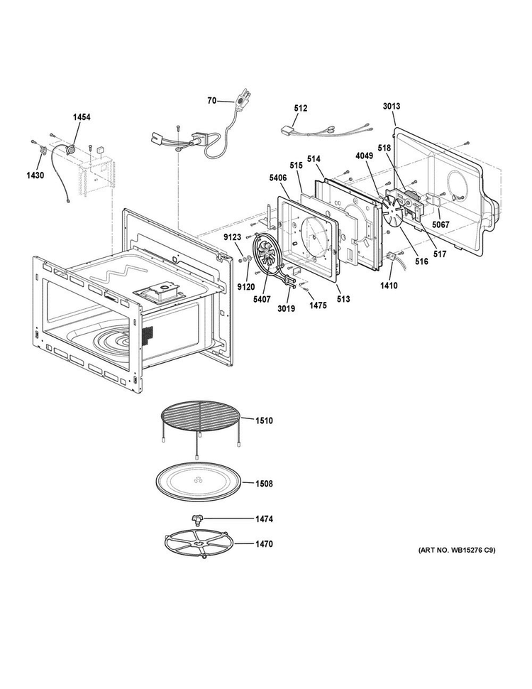 Interior Parts Diagram and Parts List for PWB7027SL1SS  General Electric Microwave