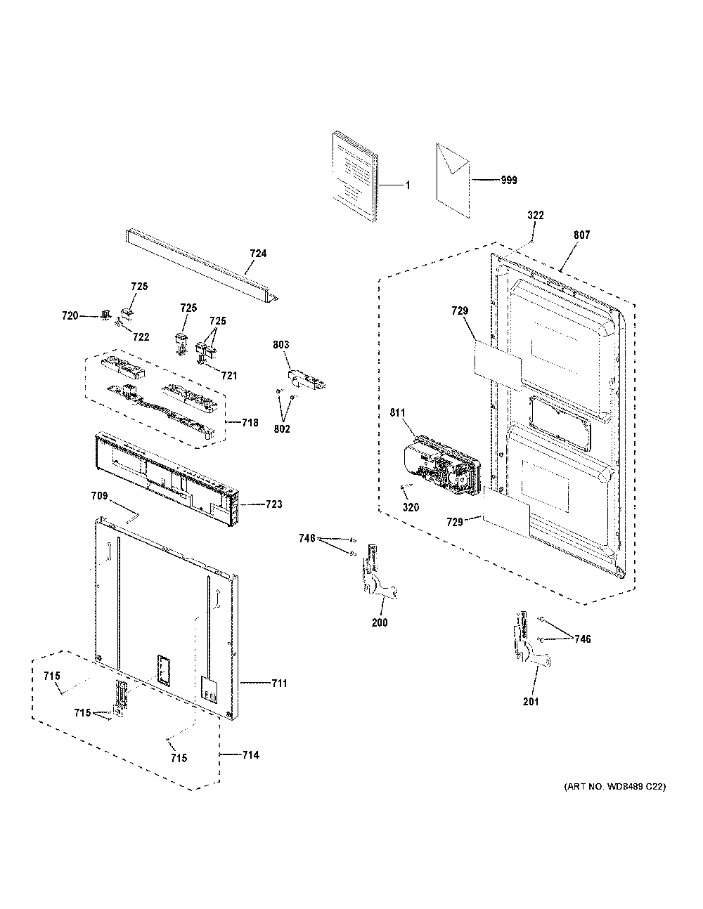 Escutcheon And Door Assembly Diagram and Parts List for GDT226SIL0II  General Electric Dishwasher