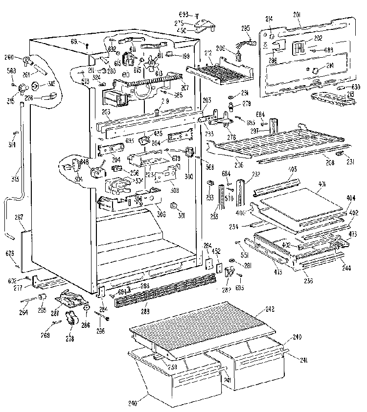 Cabinet Diagram and Parts List for TBX18KKE  General Electric Refrigerator