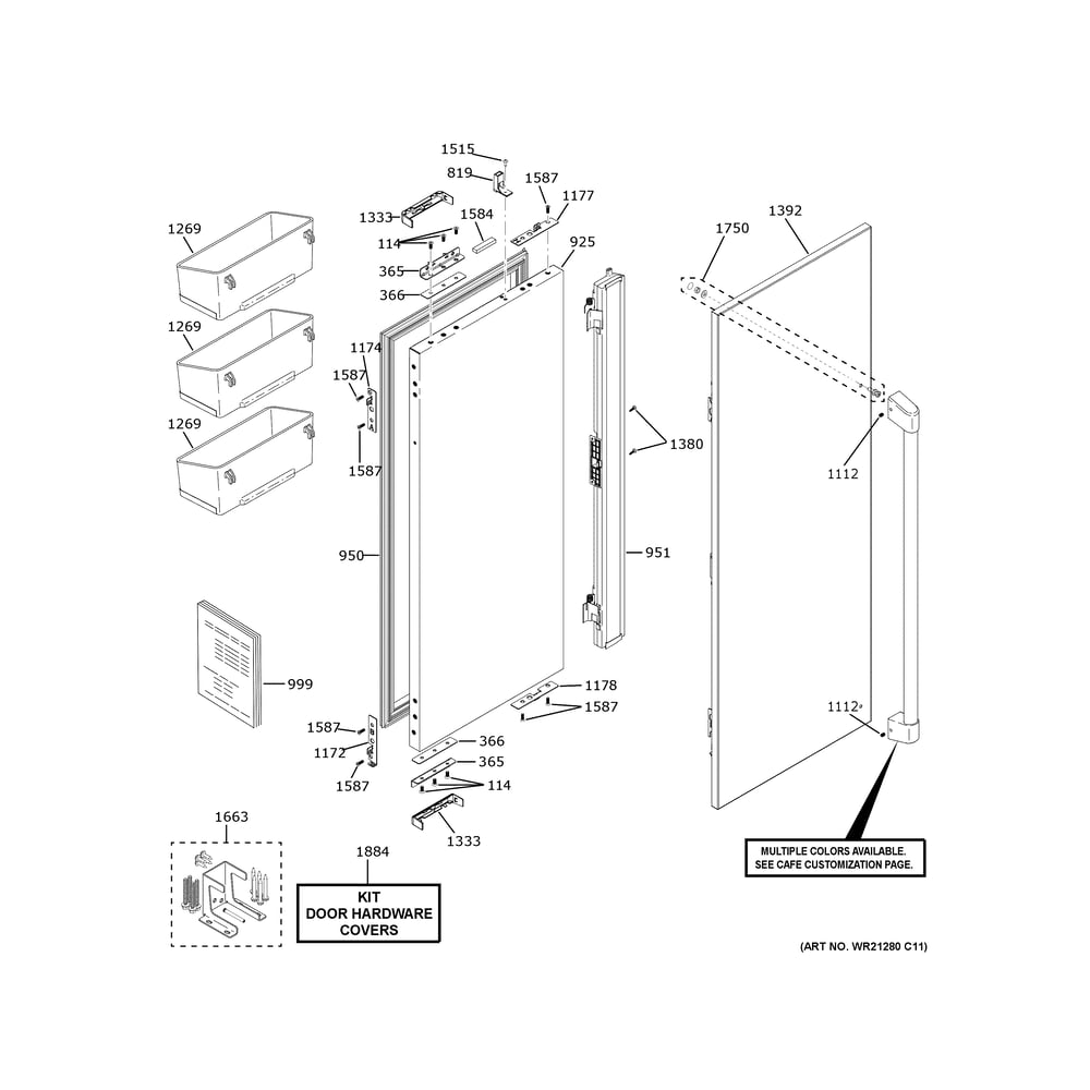 Refrigerator Door - Lh 1 Diagram and Parts List for CIP36NP2VDS1  General Electric Refrigerator