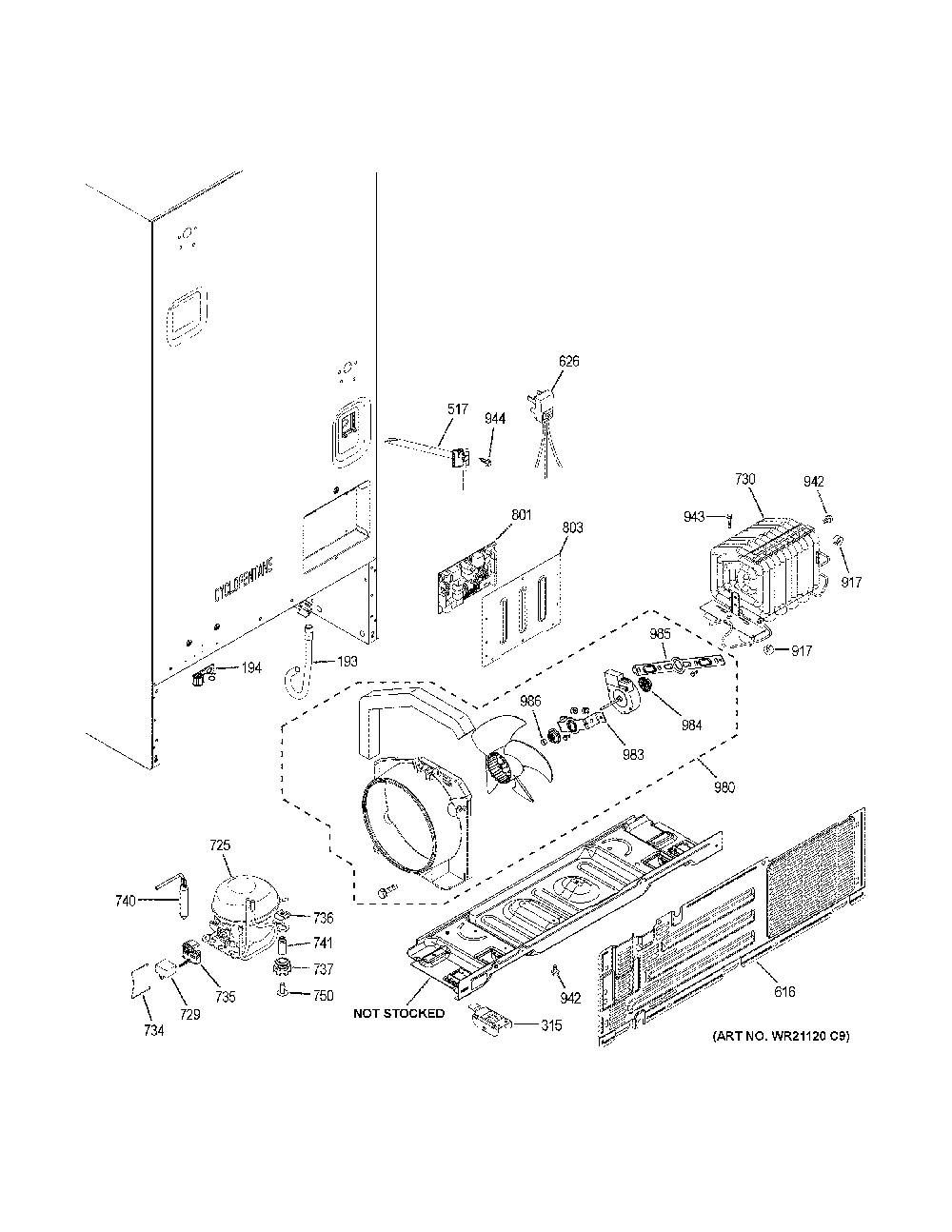 Machine Compartment Diagram and Parts List for GBE21DSKBRSS  General Electric Refrigerator