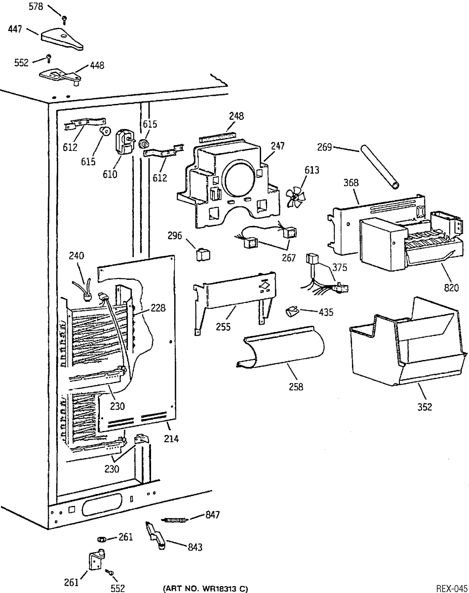 FREEZER SECTION Diagram and Parts List for TPX24B1YAWW  General Electric Refrigerator