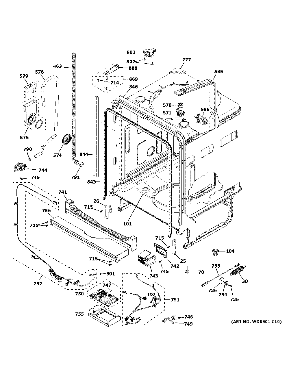 Body Parts Diagram and Parts List for GDT645SYN4FS  General Electric Dishwasher