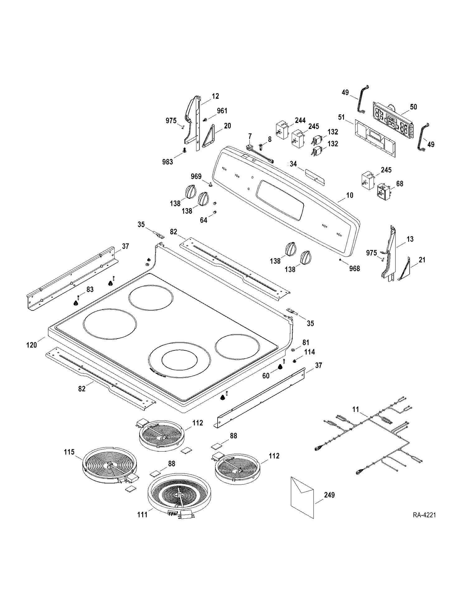 CONTROLS-COOKTOP Diagram and Parts List for JCBS640DT1WW  General Electric Range