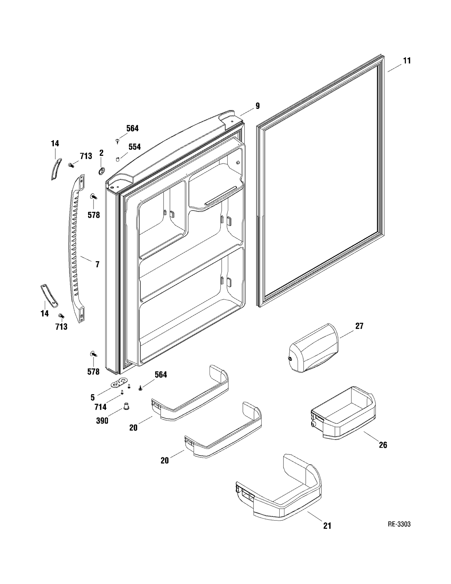 FF DOOR Diagram and Parts List for GBRC0GAXARWW  General Electric Refrigerator