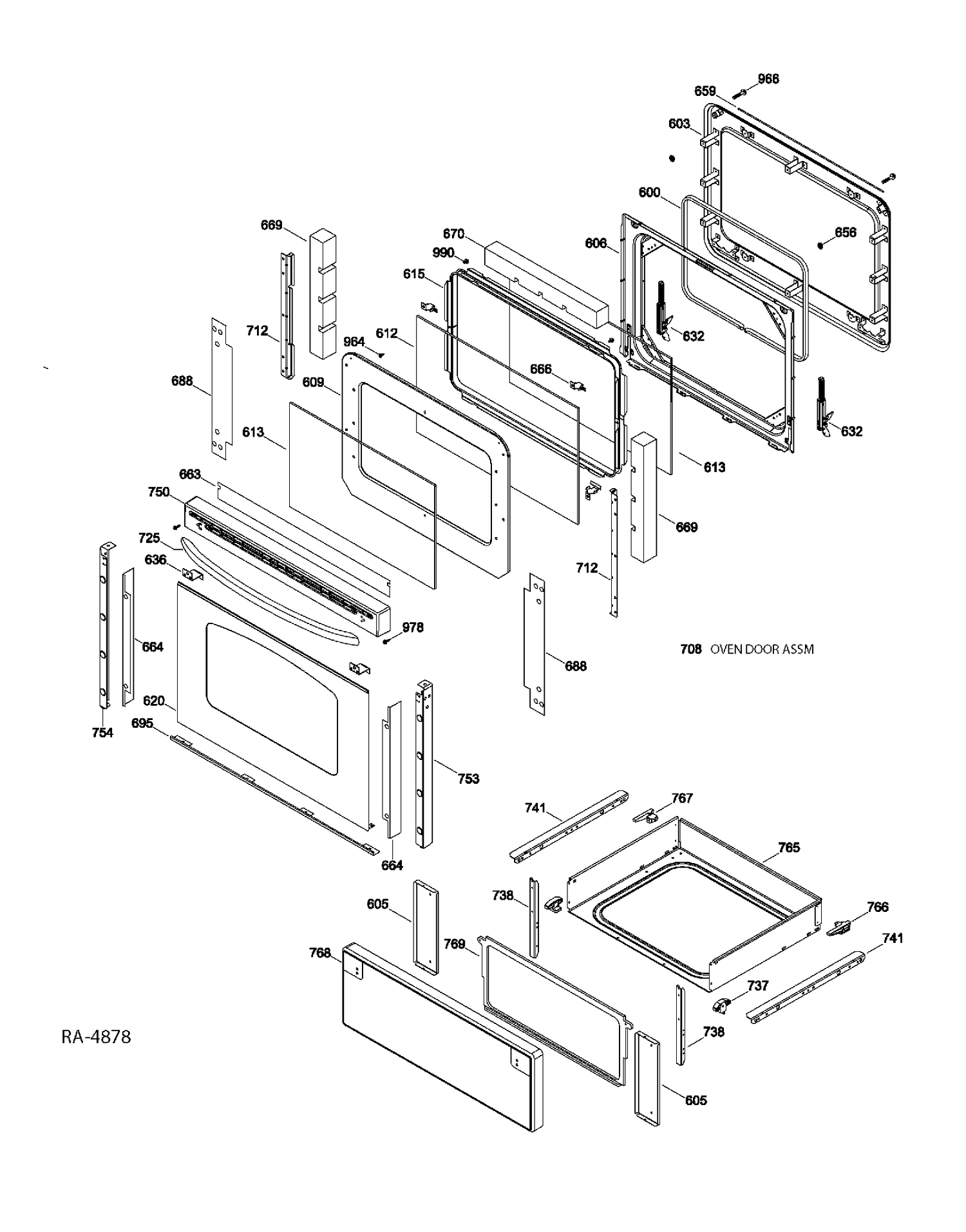 DOOR PARTS Diagram and Parts List for JCBP690ST1SS  General Electric Range
