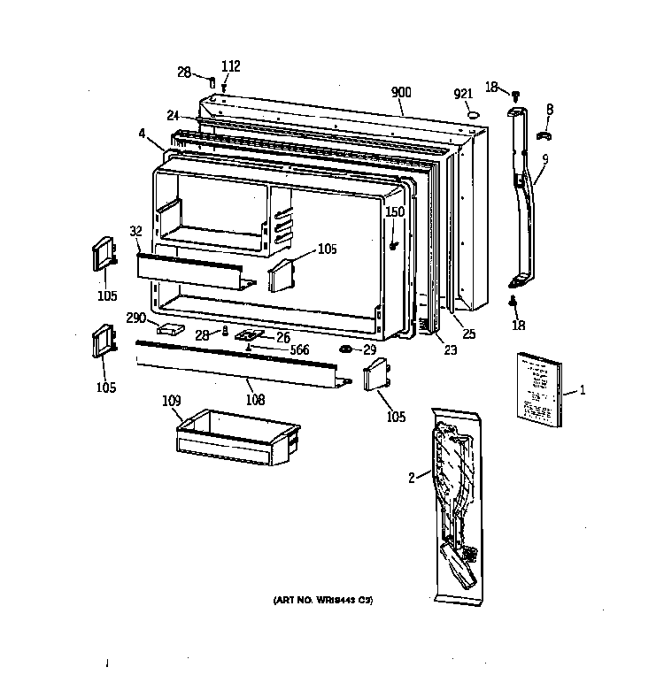 Freezer Door Diagram and Parts List for 36369267991  General Electric Refrigerator