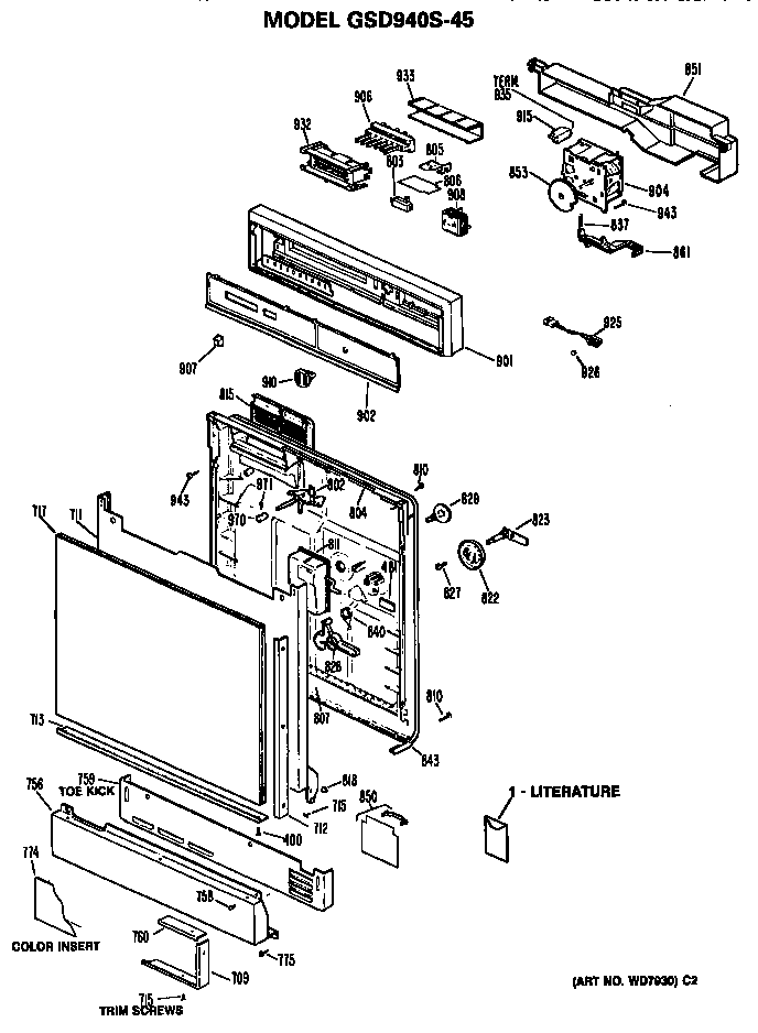 Front/control Panel Diagram and Parts List for GSD940S-45  General Electric Dishwasher