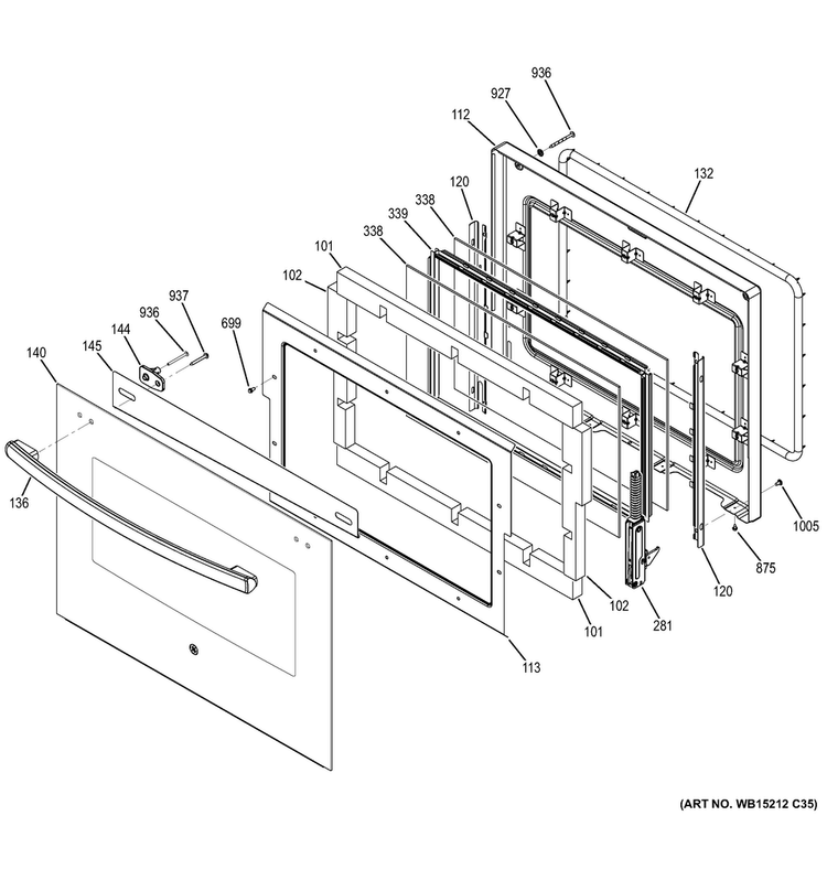Door Diagram and Parts List for PK7000DF4WW  General Electric Wall Oven