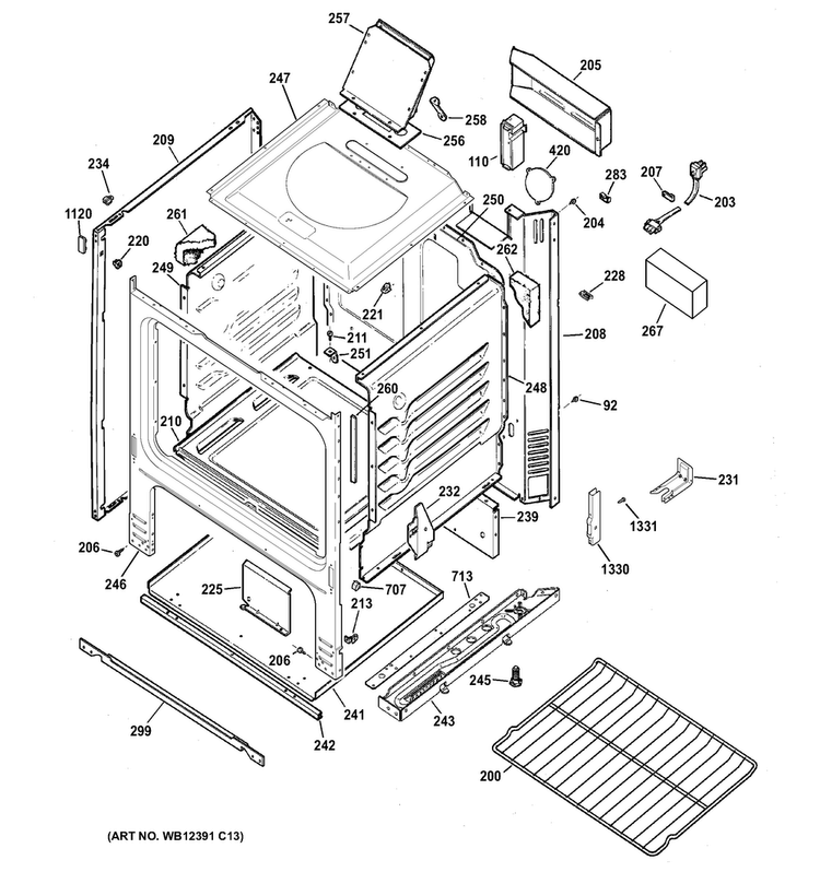 Body Parts Diagram and Parts List for RGB508PEF1CT  Hotpoint Range
