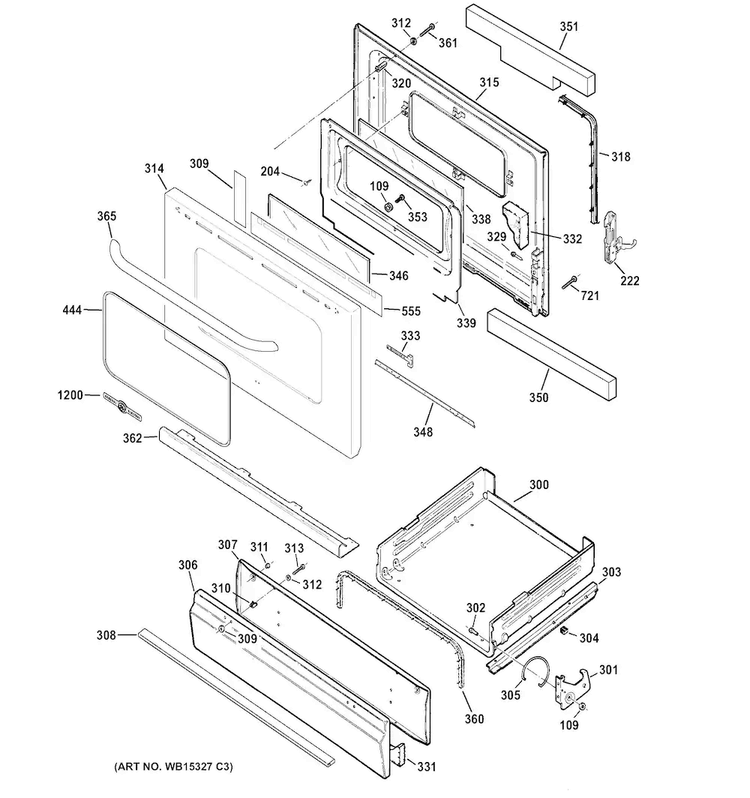 Door & Drawer Parts Diagram and Parts List for AGBS45DEF1BS  General Electric Range