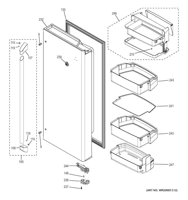 Fresh Food Door - Rh Diagram and Parts List for CFE28TSHISS  General Electric Refrigerator