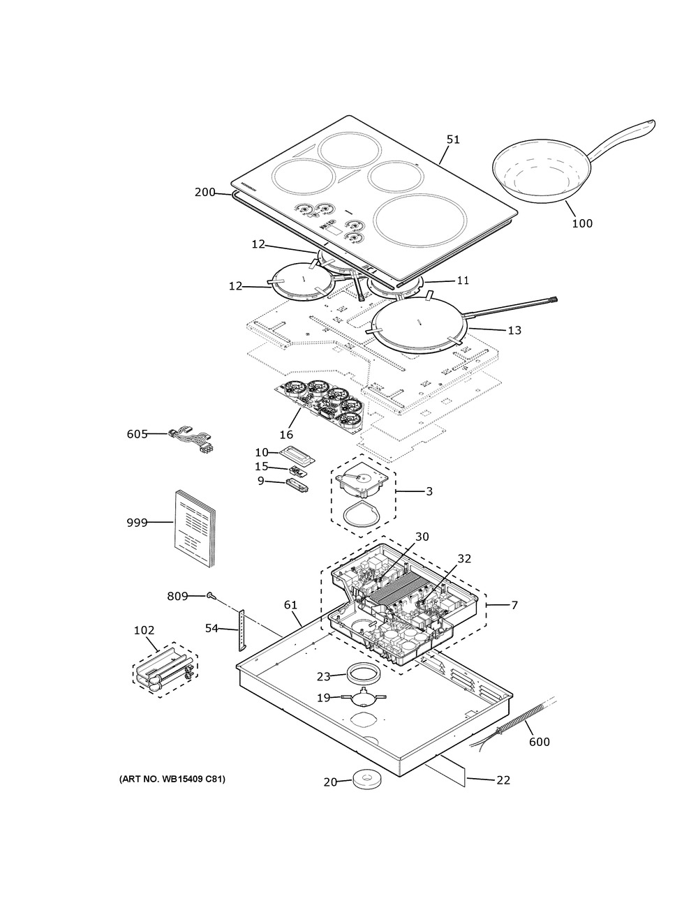 Control Panel And Cooktop Diagram and Parts List for ZHU30RST1SS  General Electric Cooktop