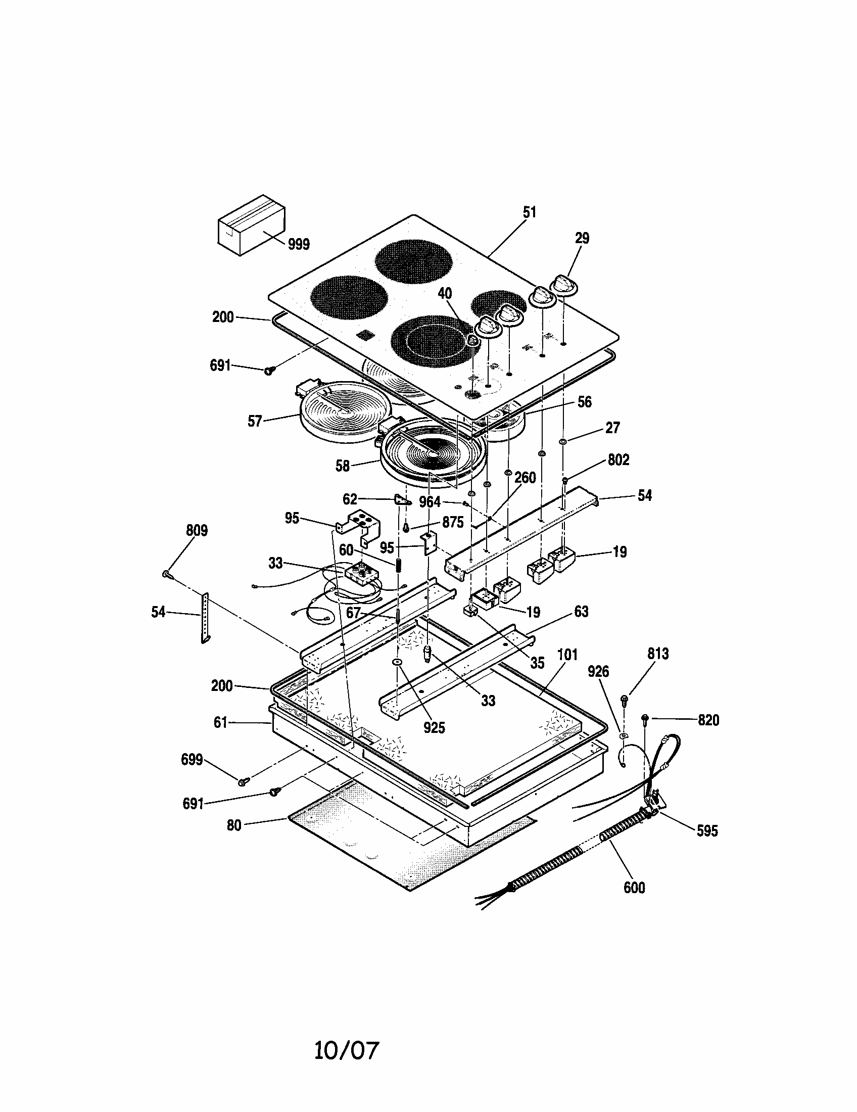 Cooktop Diagram and Parts List for 91142404100  Kenmore Cooktop