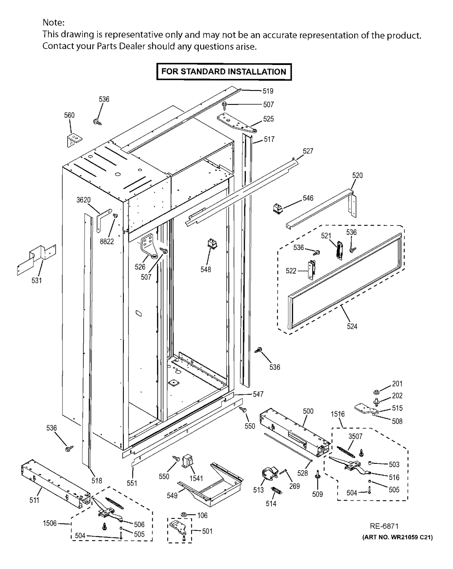 CASE PARTS Diagram and Parts List for ZISB480DHC  General Electric Refrigerator