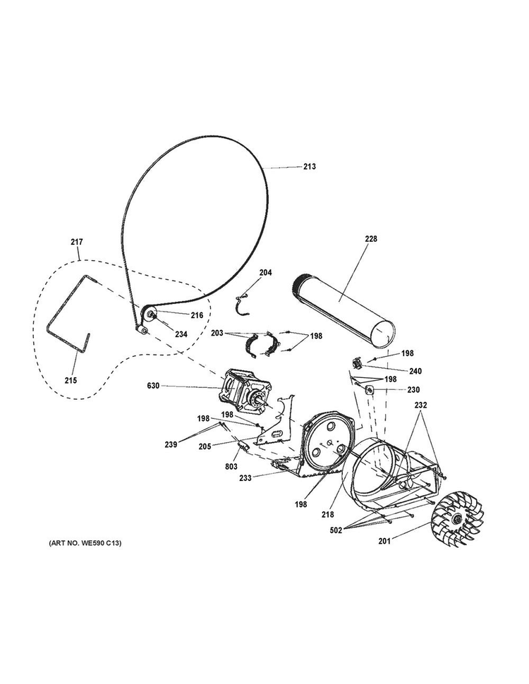 Blower & Motor Diagram and Parts List for GFDS170EH1WW  General Electric Dryer