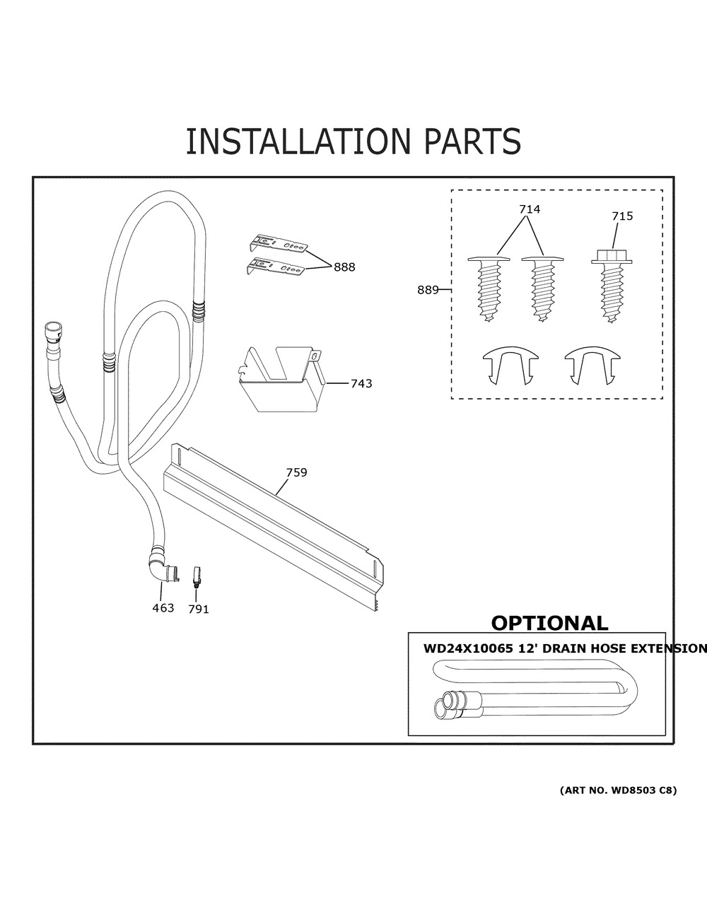 Installation Parts Diagram and Parts List for GDF511PGR0BB  General Electric Dishwasher
