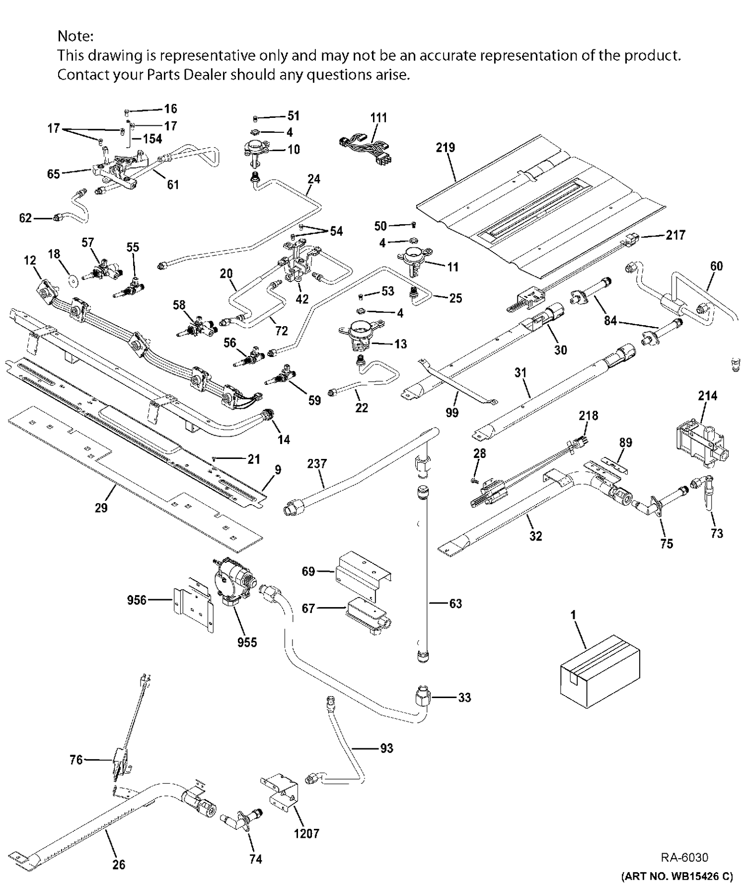 GAS & BURNER PARTS Diagram and Parts List for PCGB980ZEJ2SS  General Electric Range
