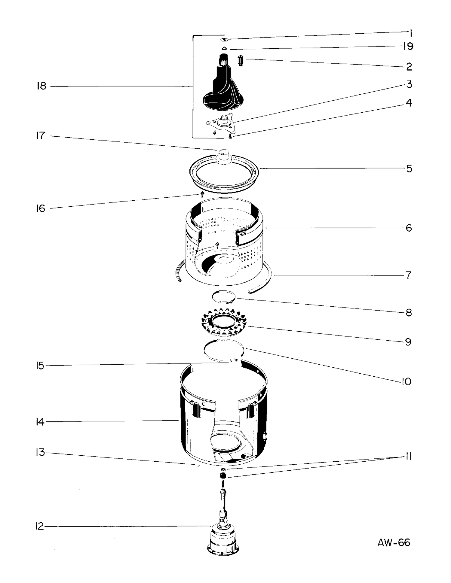 TUB, BASKET & AGITATOR Diagram and Parts List for VW331C*118  General Electric Washer