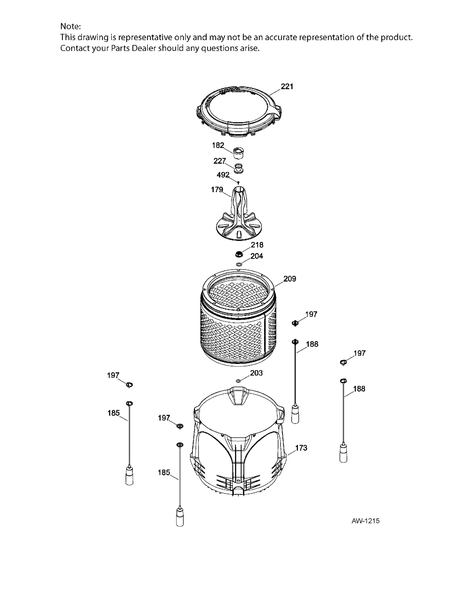 TUB, BASKET & AGITATOR Diagram and Parts List for GTW330BMK0WW  General Electric Washer