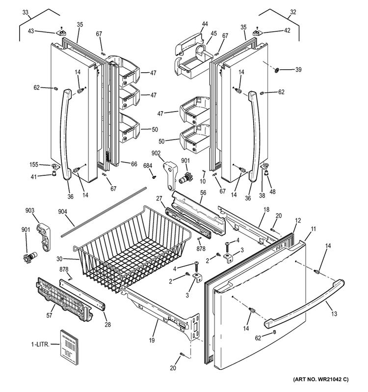 Doors Diagram and Parts List for GNE22GMECFES  General Electric Refrigerator