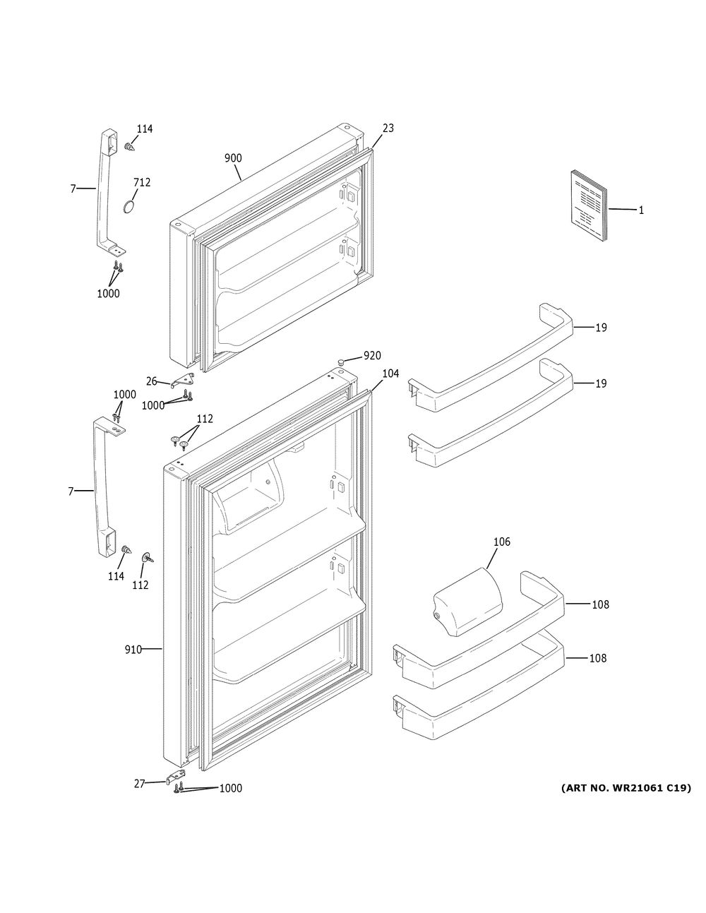 Doors Diagram and Parts List for GTE17DTNGRCC  General Electric Refrigerator