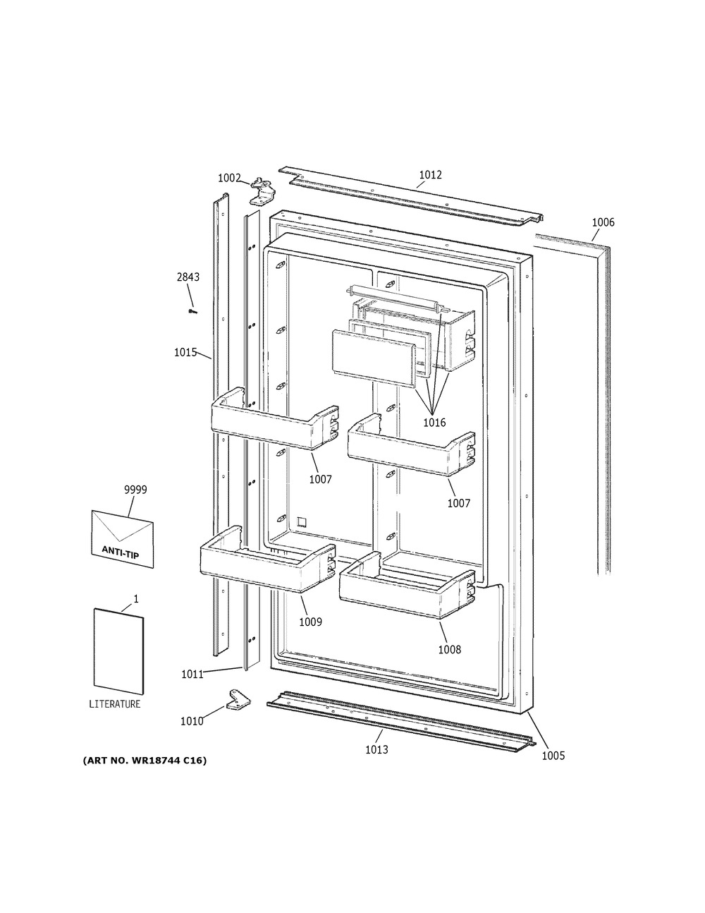 Door Diagram and Parts List for ZIR360NNBLH  General Electric Refrigerator