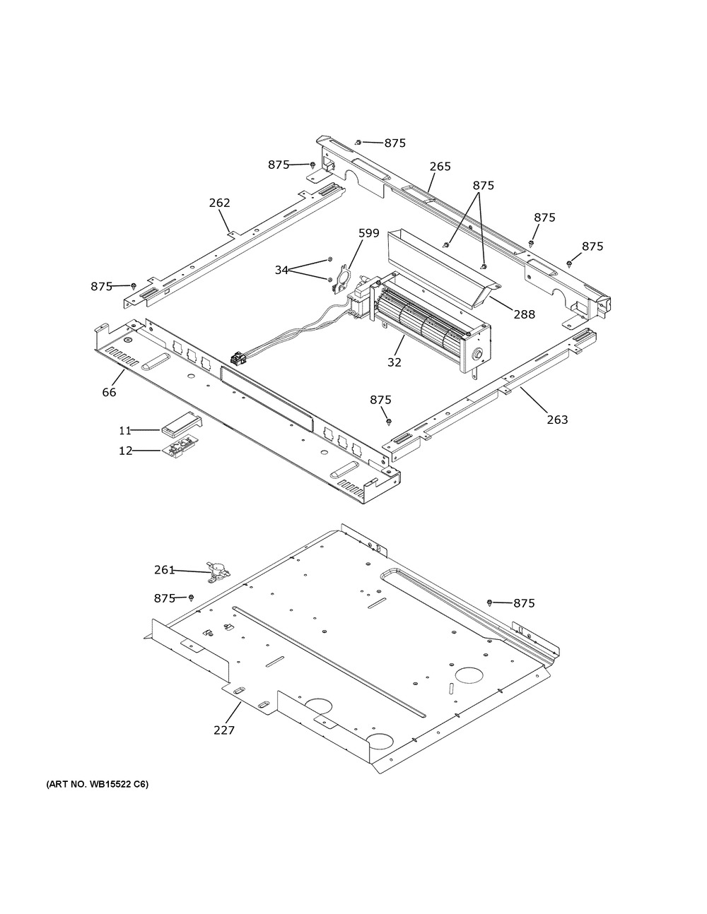 Cooling Fan Diagram and Parts List for PSS93BP8TS  General Electric Range