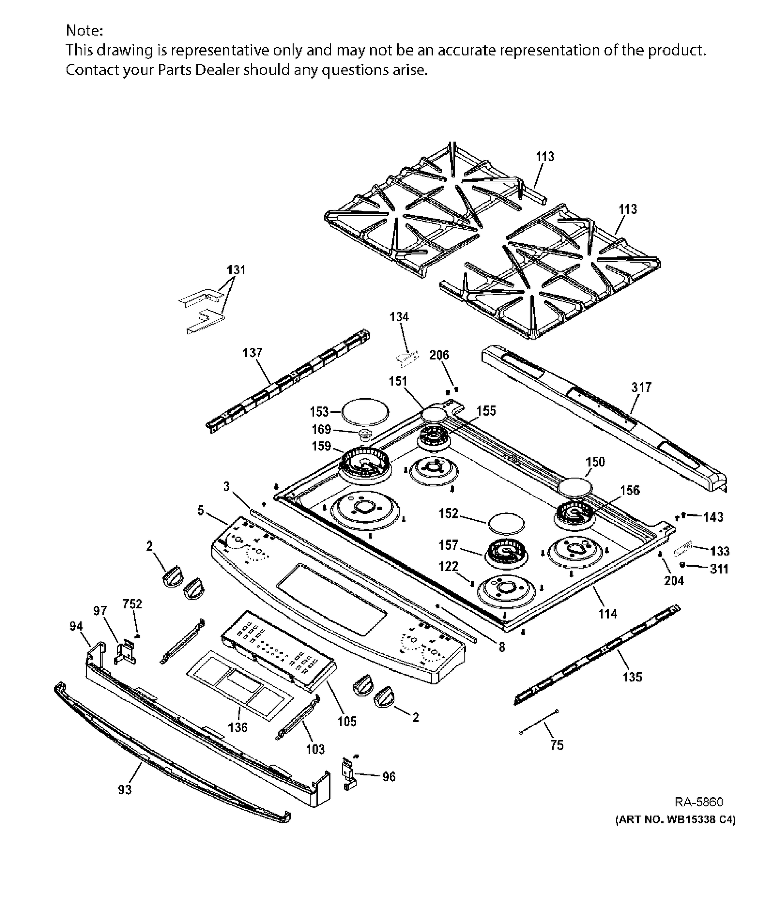 CONTROL PANEL & COOKTOP Diagram and Parts List for JCGS650DEF2BB  General Electric Range