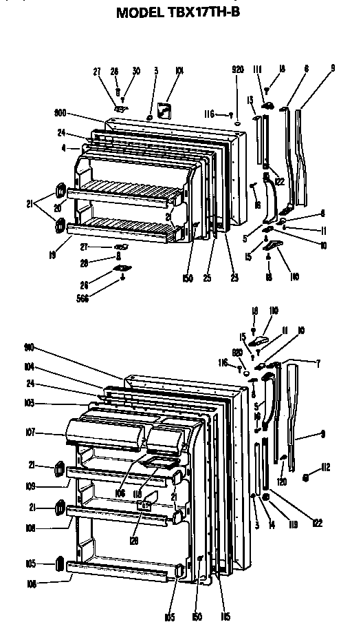 Doors Diagram and Parts List for TBX17THB  General Electric Refrigerator