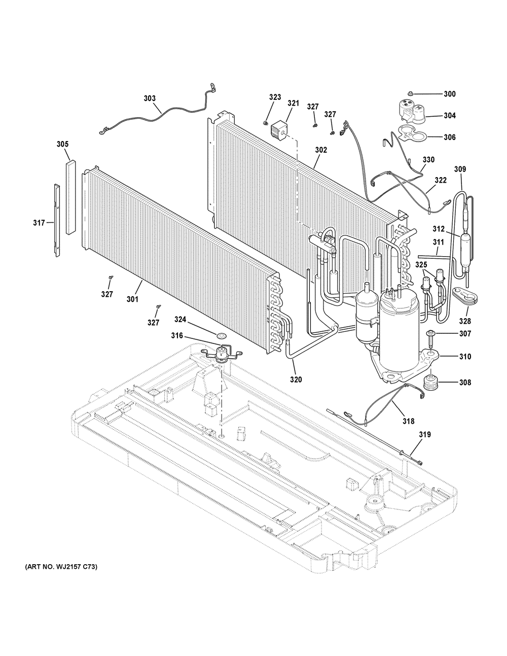Sealed System Diagram and Parts List for AZVS15ECXWAK1  General Electric Air Conditioner