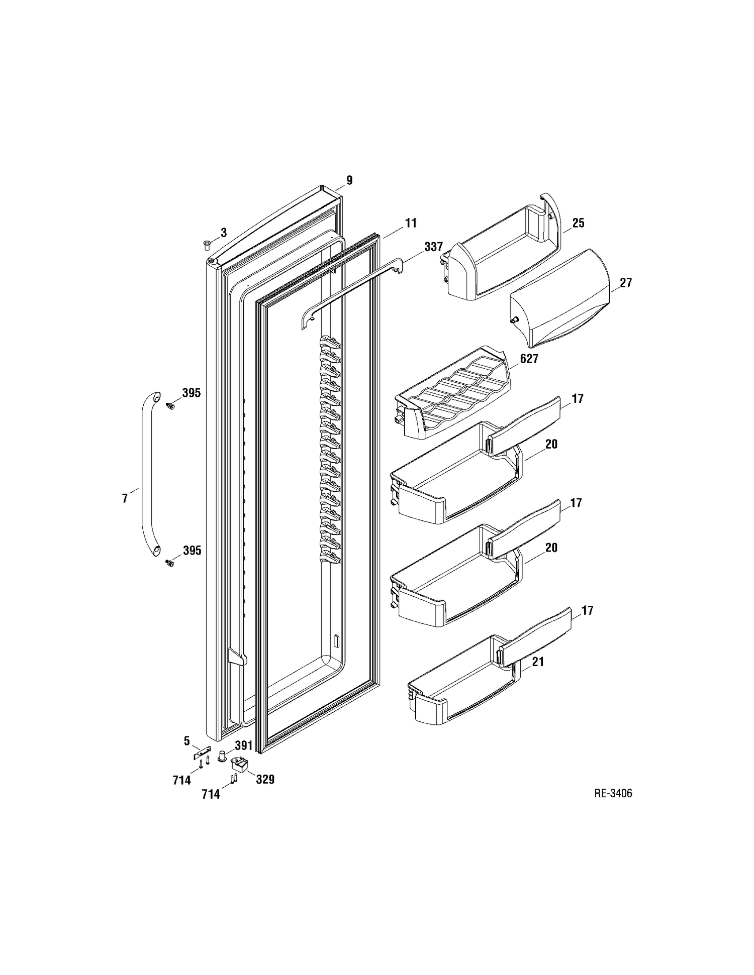 FF DOOR Diagram and Parts List for DSRF3KGXHCWW  General Electric Refrigerator