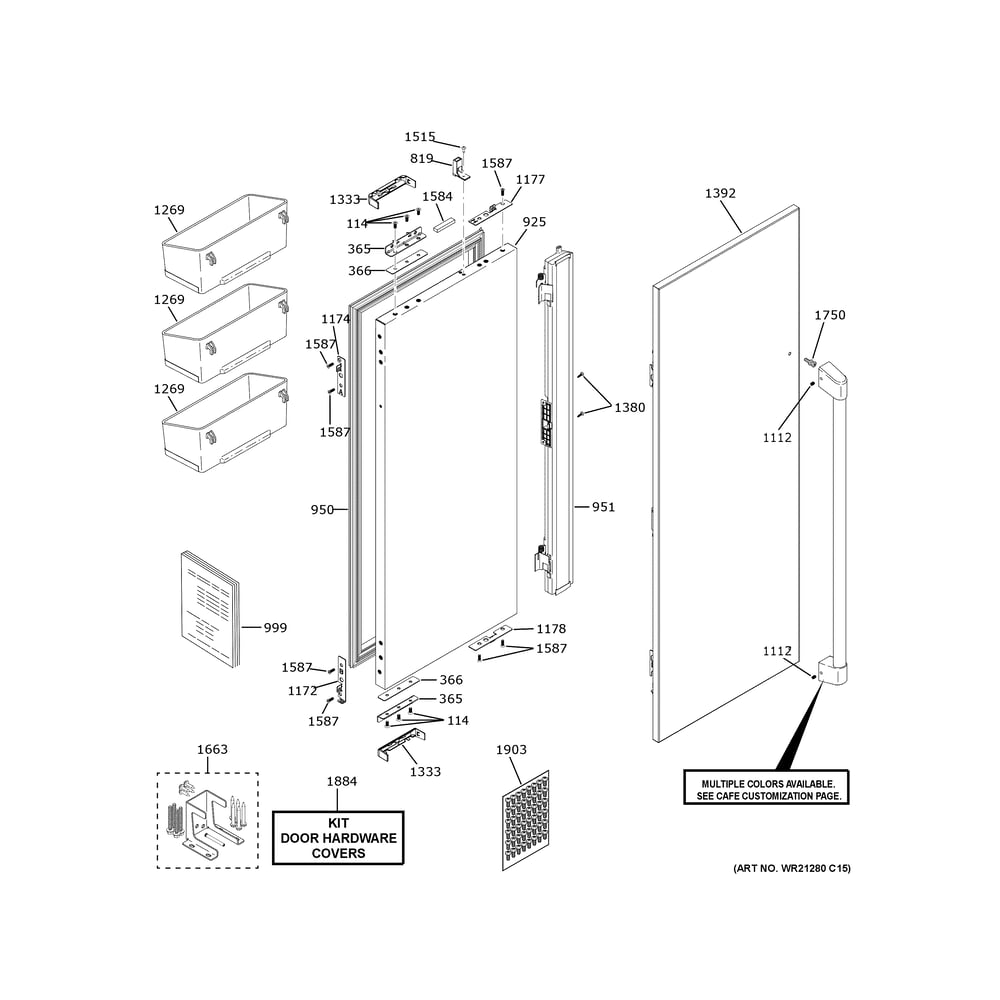 Refrigerator Door - Lh 2 Diagram and Parts List for CIP36NP2VDS1  General Electric Refrigerator