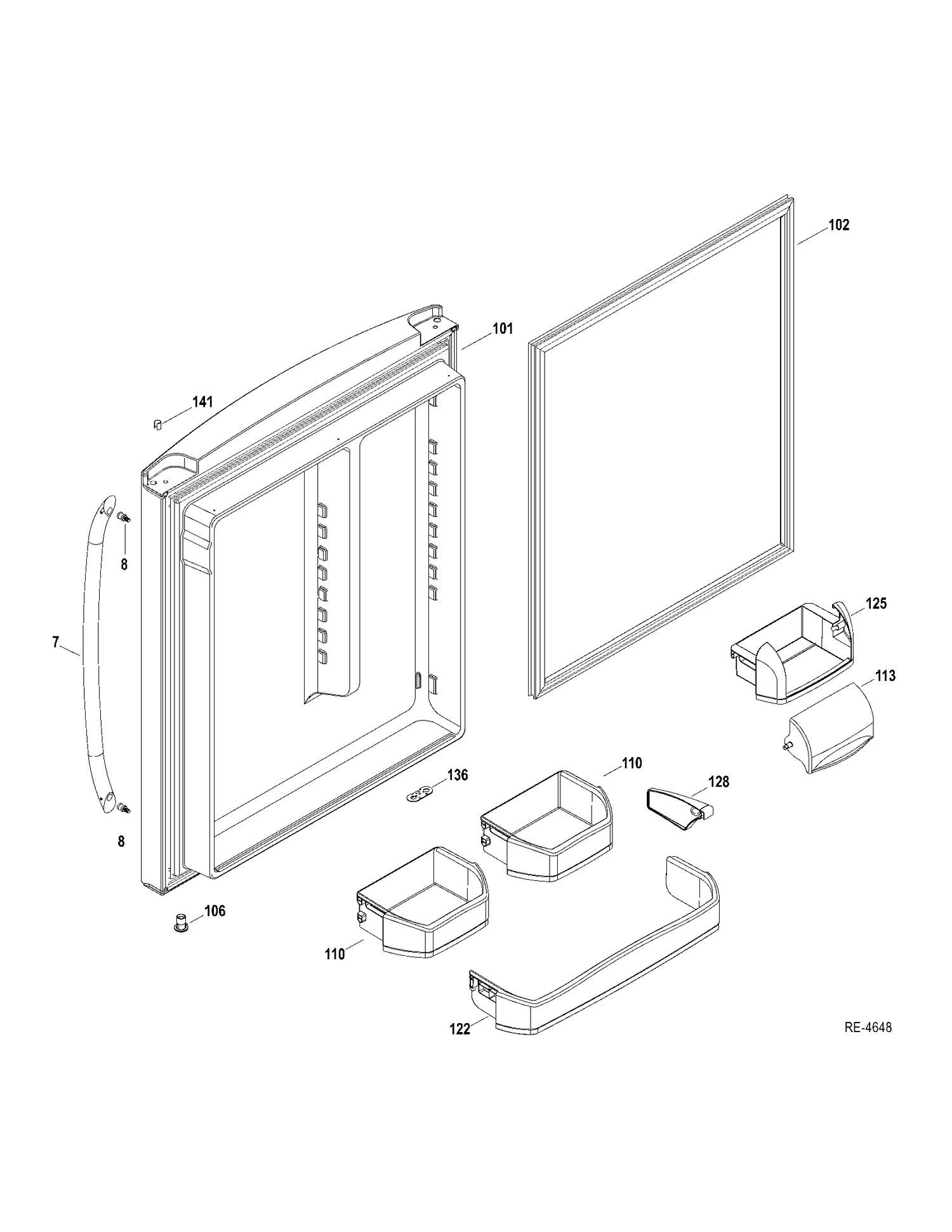 FF DOOR Diagram and Parts List for GDRL0KBXCRBS  General Electric Refrigerator