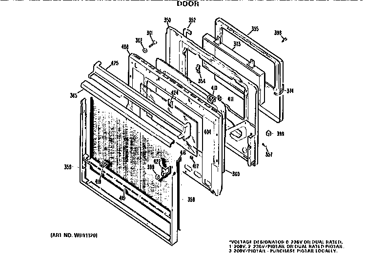 Door Diagram and Parts List for JKP38GJ4  General Electric Wall Oven
