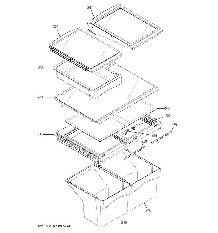 Fresh Food Shelves Diagram and Parts List for GTH20JBBAWW  General Electric Refrigerator