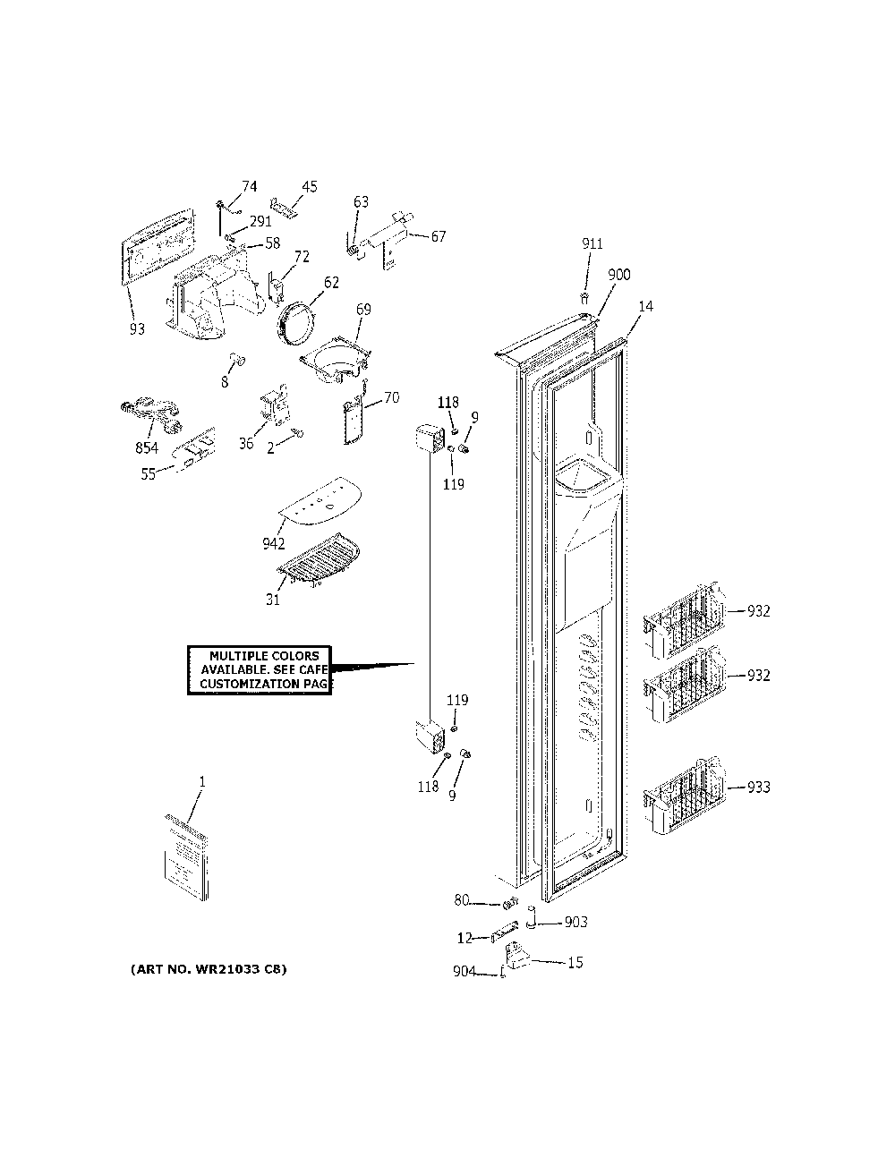 Freezer door Diagram and Parts List for CZS22MP2NDS1  General Electric Refrigerator