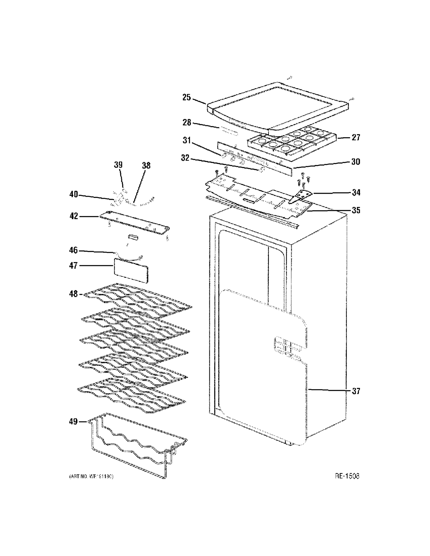 CABINET Diagram and Parts List for PWR04FANABSC  General Electric Refrigerator