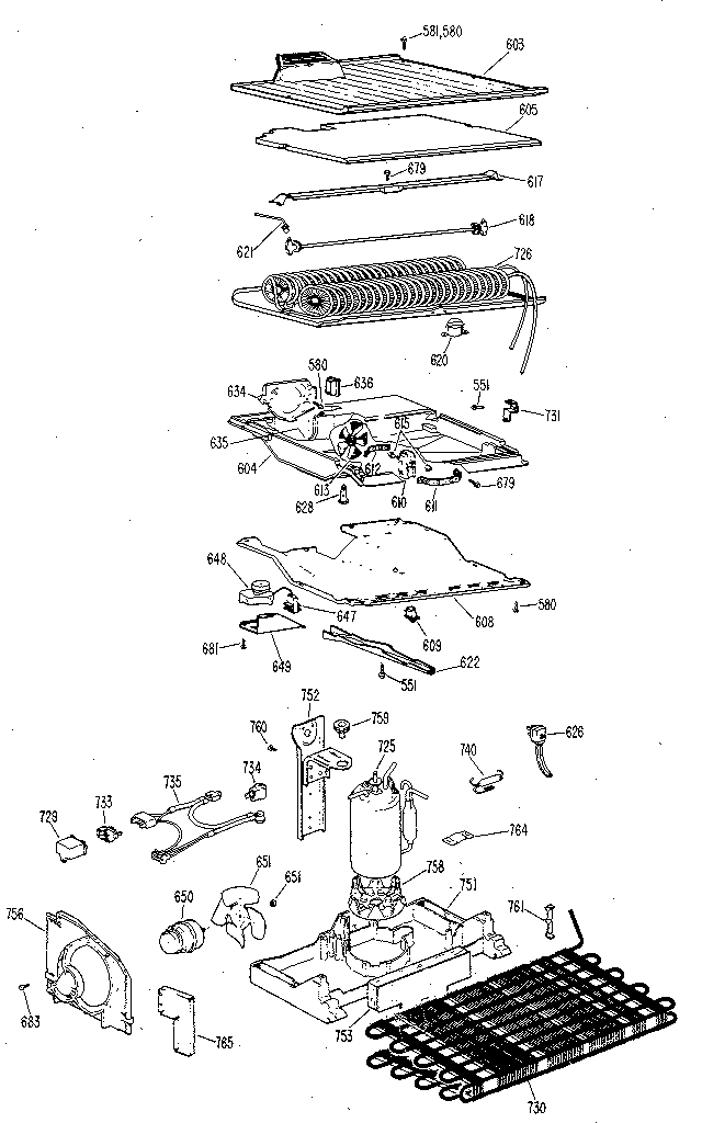 Unit Parts Diagram and Parts List for TBF14SKB  General Electric Refrigerator