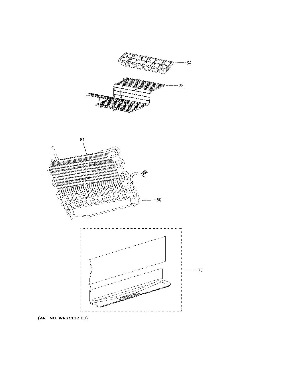 Freezer Section Diagram and Parts List for GPE12FSKESB  General Electric Refrigerator
