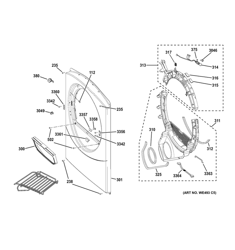 Front Panel Diagram and Parts List for GFDN120ED3WW  General Electric Dryer