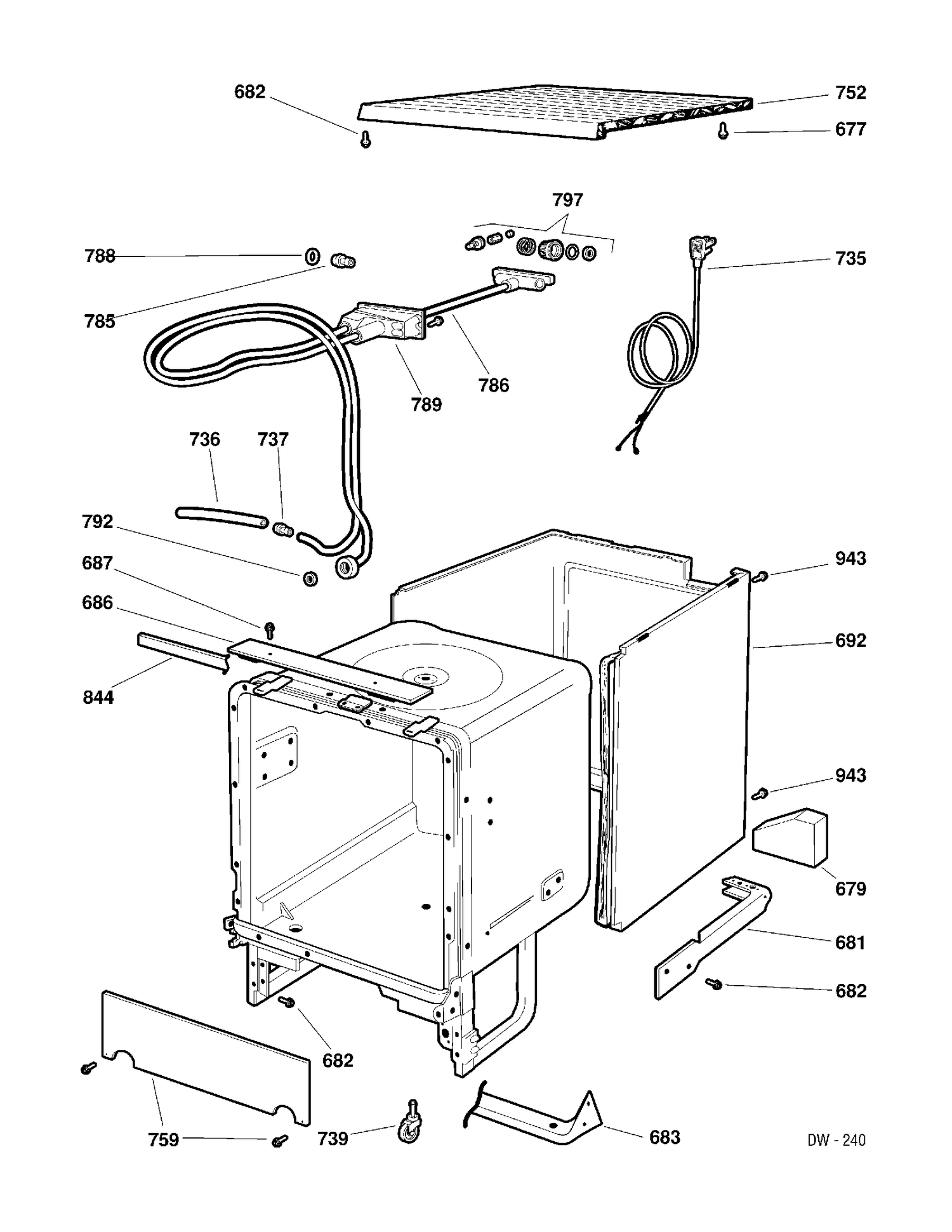 CHASSIS Diagram and Parts List for GNSC347P00WW  General Electric Dishwasher